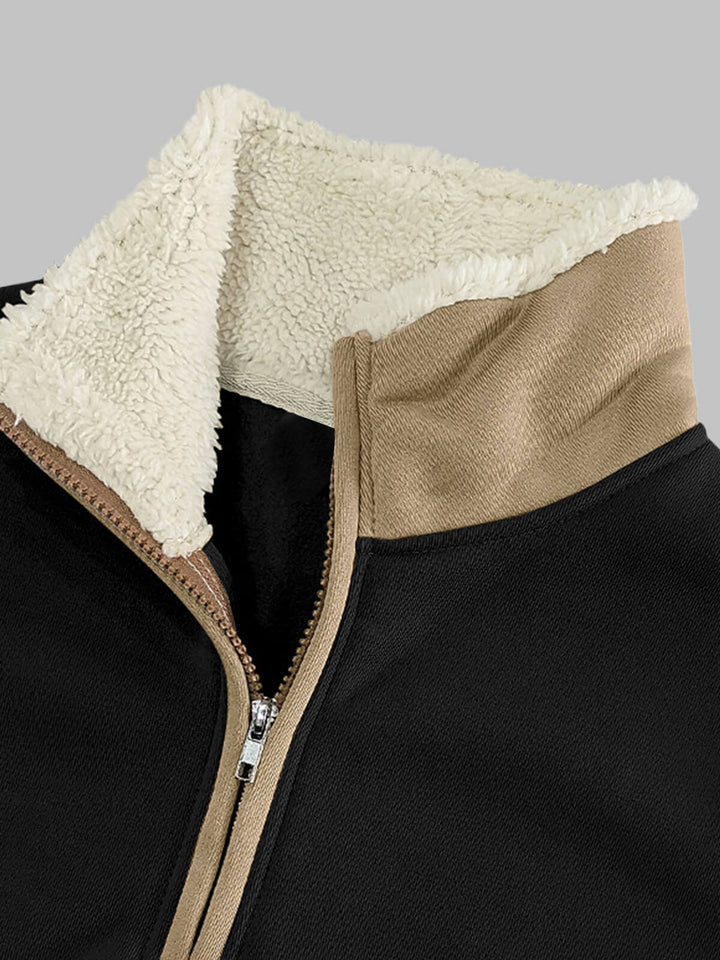 Men's Retro Stitching  Half-Placket Long Sleeve Sweatshirt