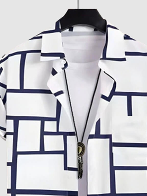 Men's Minimalist Geometric Print Short-Sleeve Casual Pants Set