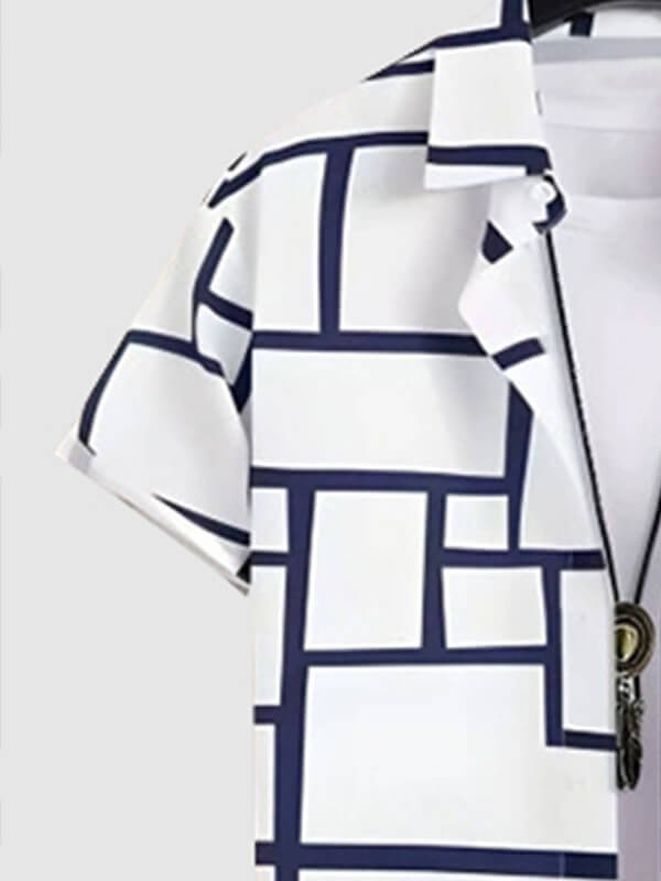 Men's Minimalist Geometric Print Short-Sleeve Casual Pants Set