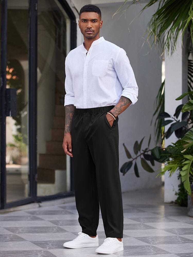 Simple Elastic Waist Slack Pants (US Only)