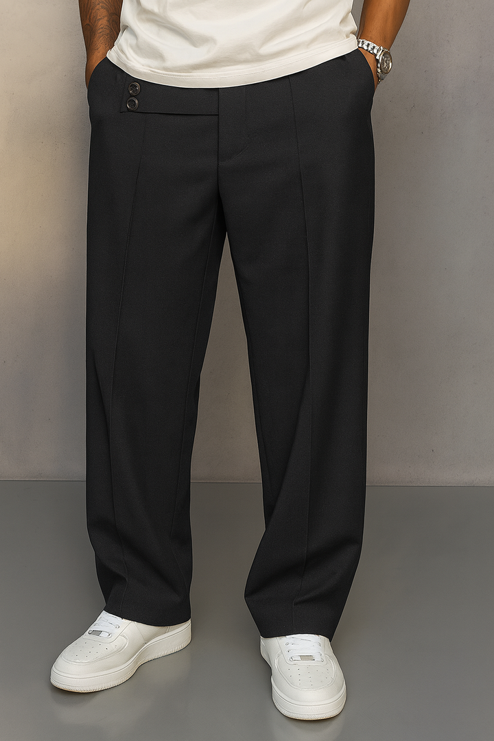 Casual Button Accent Straight Leg Pants