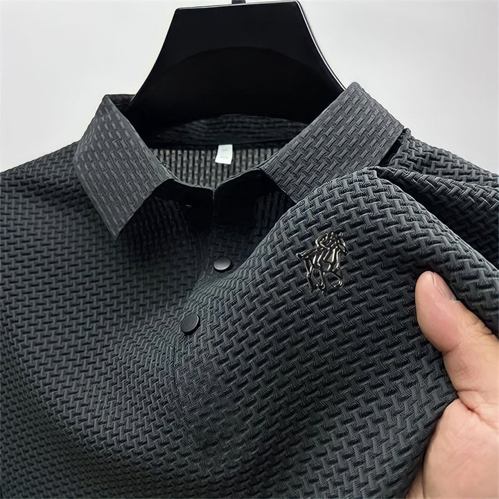 Prestigio: Wrinkle-Free Textured Slim Fit Polo Shirt