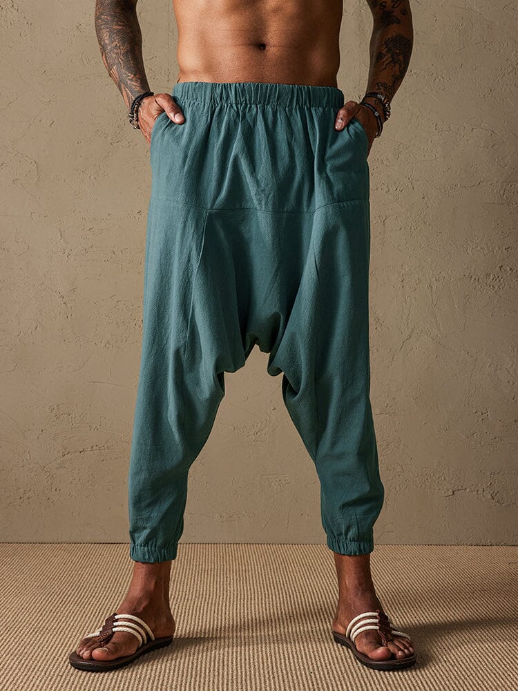 Loose Fit Drop Crotch Cotton Linen Pants