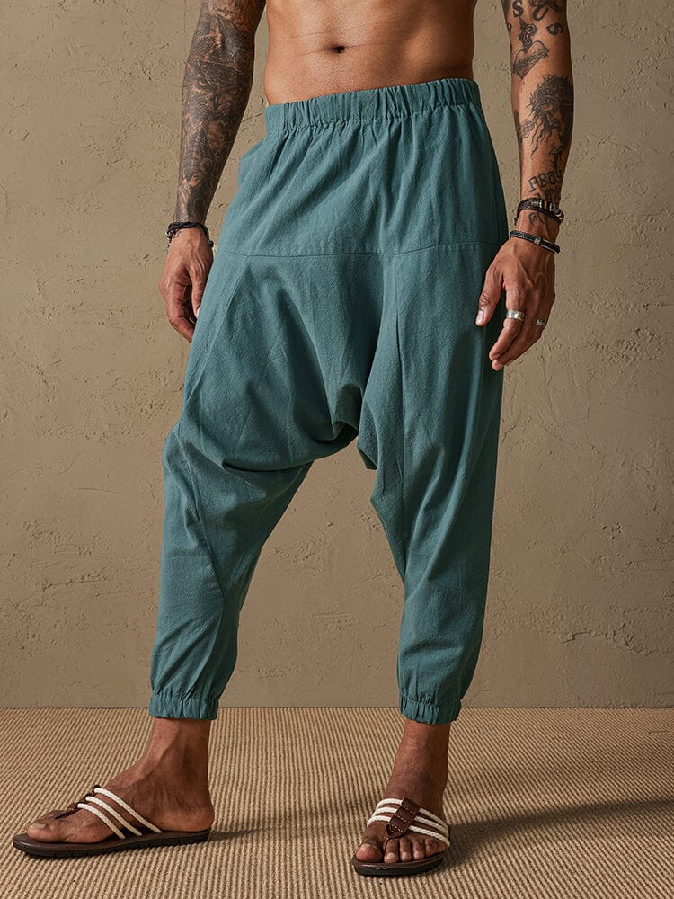 Loose Fit Drop Crotch Cotton Linen Pants