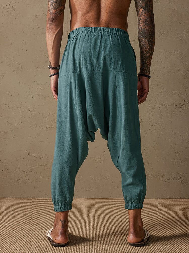 Loose Fit Drop Crotch Cotton Linen Pants