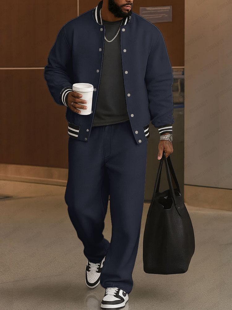 Classic Striped Trim Jacket Pants Set