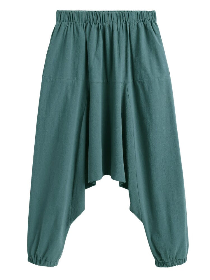 Loose Fit Drop Crotch Cotton Linen Pants