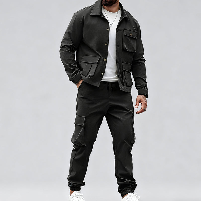 Men’s Retro Jacket & Cargo Pants 2-Piece Set