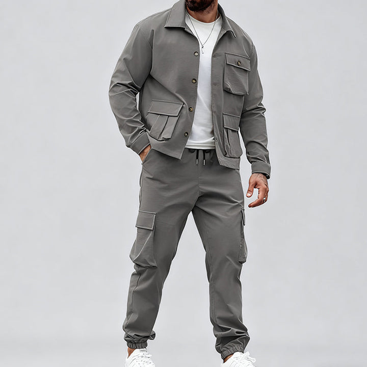 Men’s Retro Jacket & Cargo Pants 2-Piece Set