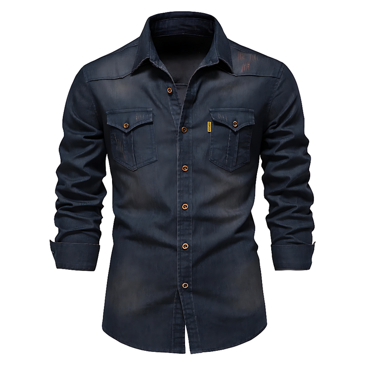 Adaptive Fit Cotton Denim Shirt: Tailored For Men