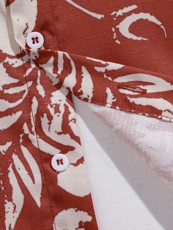 Men's botanical flower print casual short-sleeved shirt