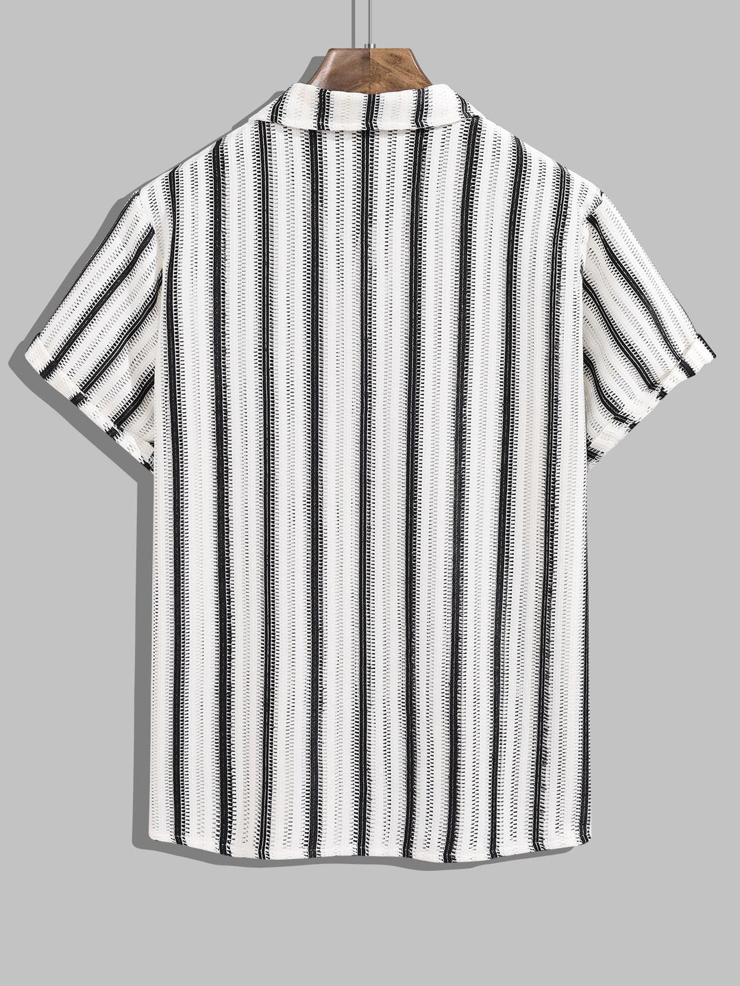 Men's Striped Hollow Casual Button-Down Short Sleeve Shirt