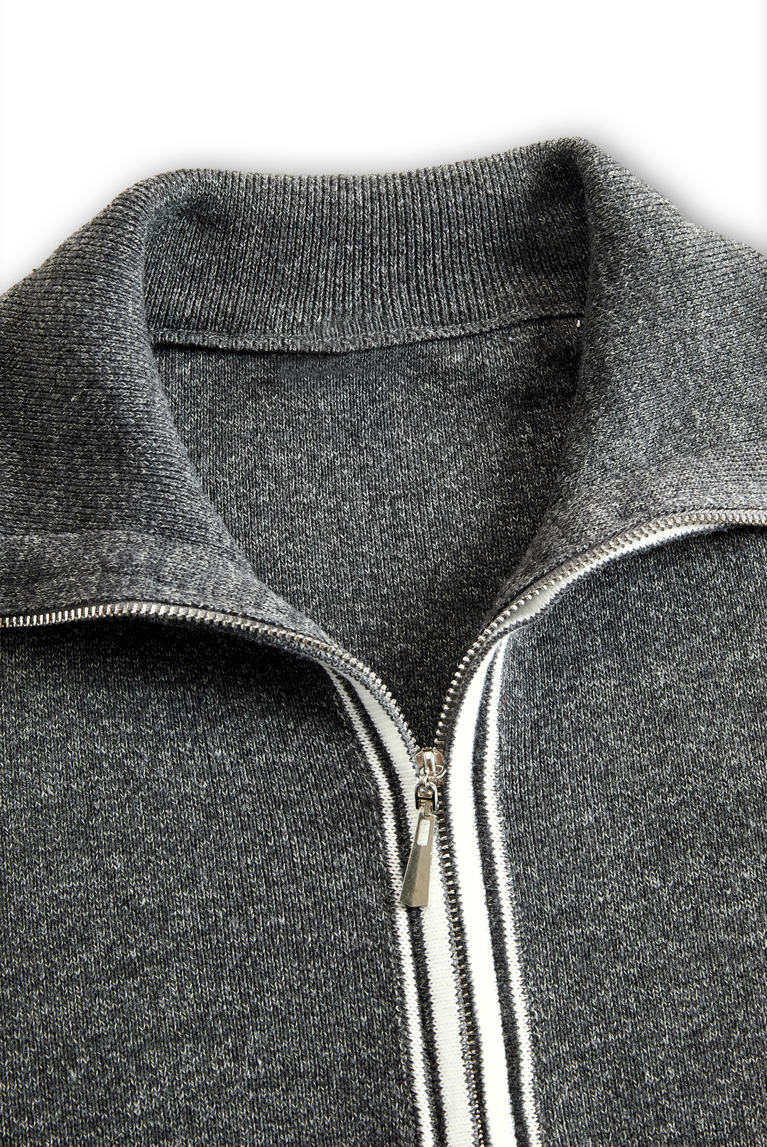 Women's Fashion Loose Knit White Trim Zipper Polo Neck Mini Dress MDA0774H6Y