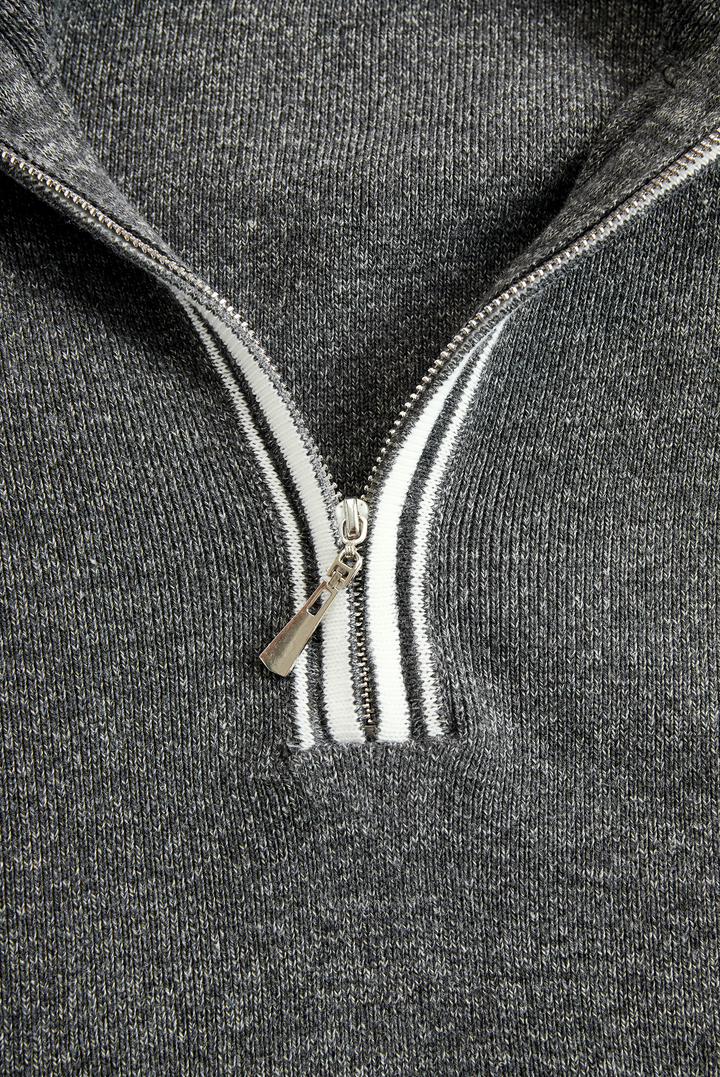 Women's Fashion Loose Knit White Trim Zipper Polo Neck Mini Dress MDA0774H6Y