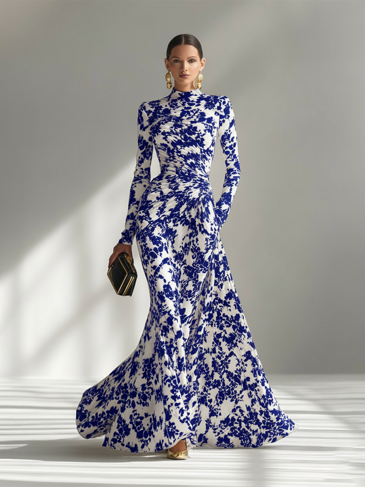 Women's Black And White Patterned Stretch Blend Wrap Dress MDA1295K1AP