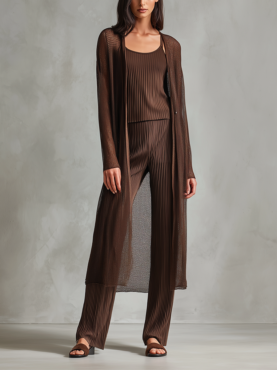 Women's Simple Style Brown Knitted Cardigan MDA2563L6BA