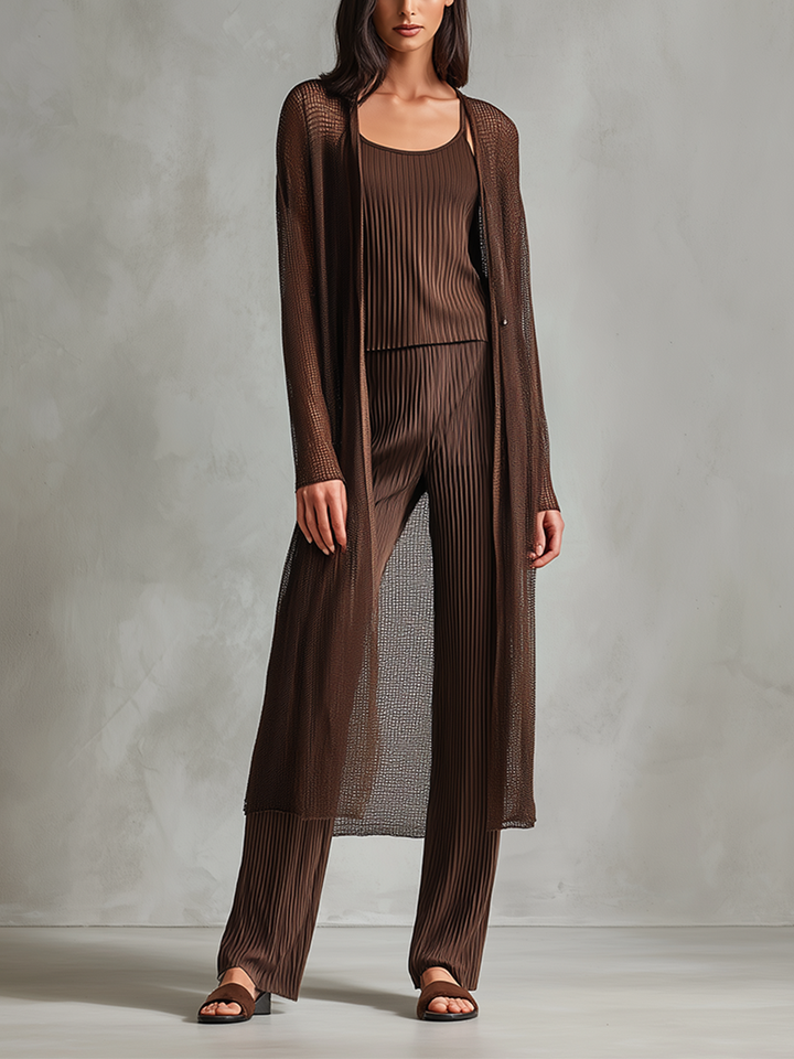 Women's Simple Style Brown Knitted Cardigan MDA2563L6BA