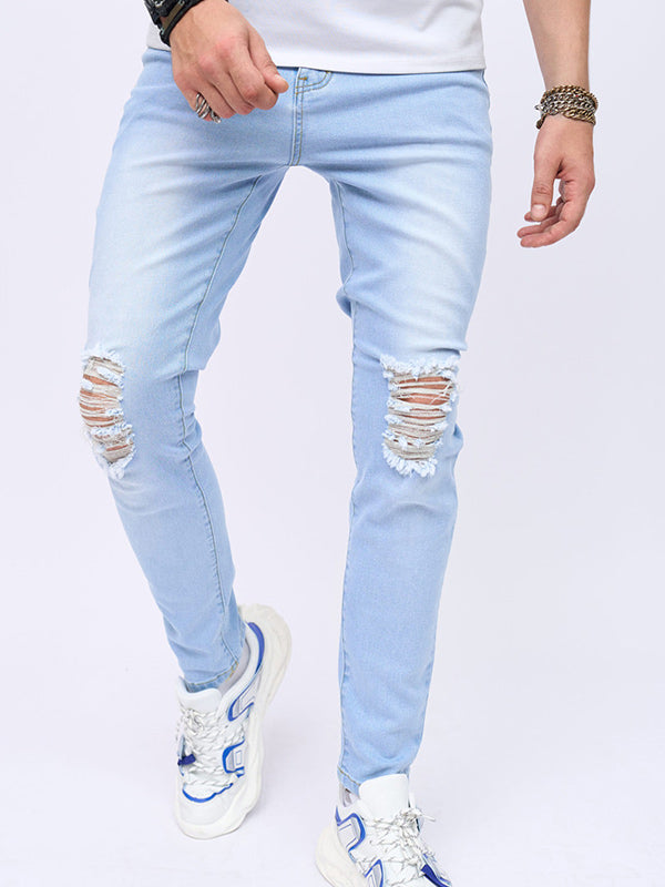 Destroyed Straight Leg Zipper Fly Jeans
