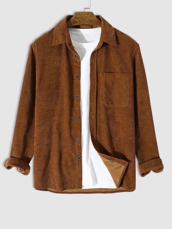 Corduroy Lapel Long Sleeve Shirt