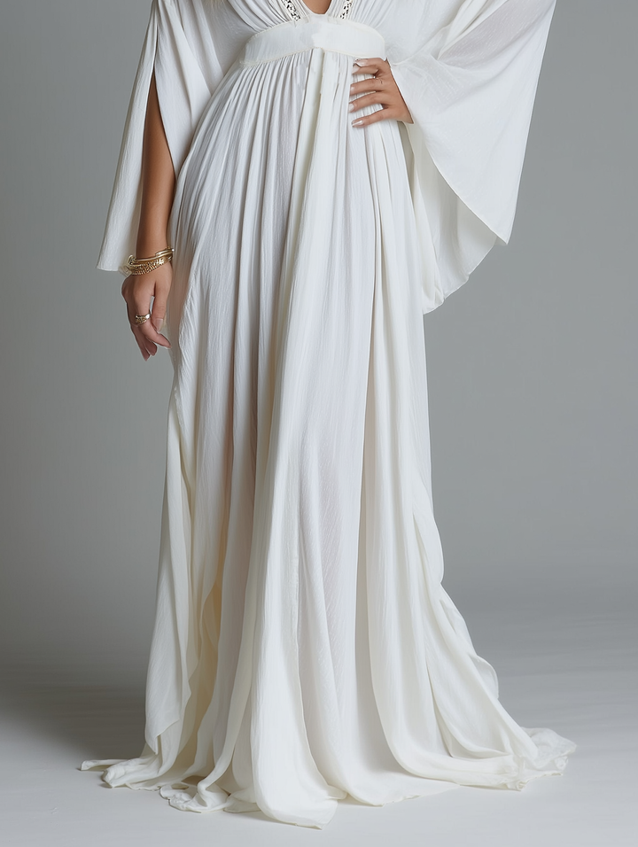 Women's V-neck Batwing Sleeve High-waisted Maxi Dress MDA1561L2Y