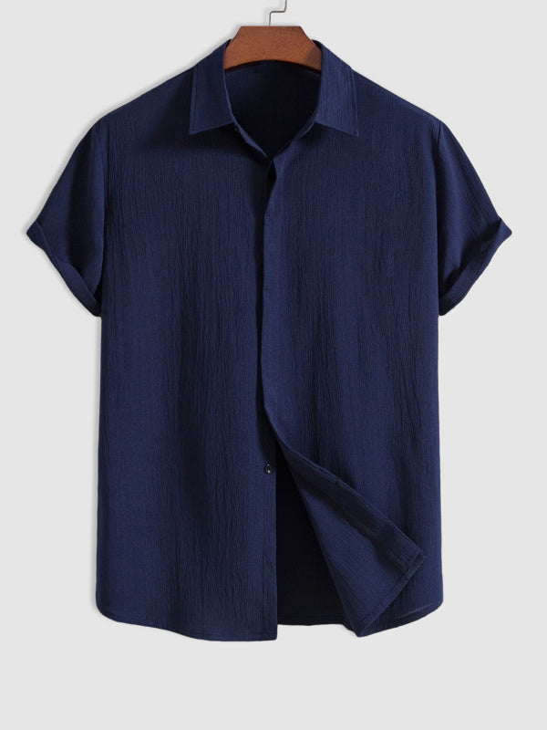 Men's Cotton Linen Lapel Short Sleeve Shirt