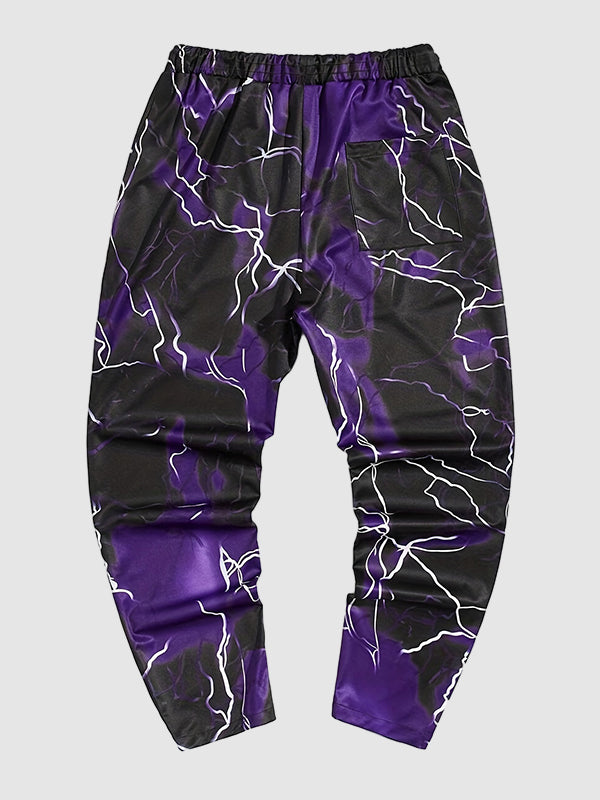 Men's Lightning Graphic Print Elastic Waist Casual Pants