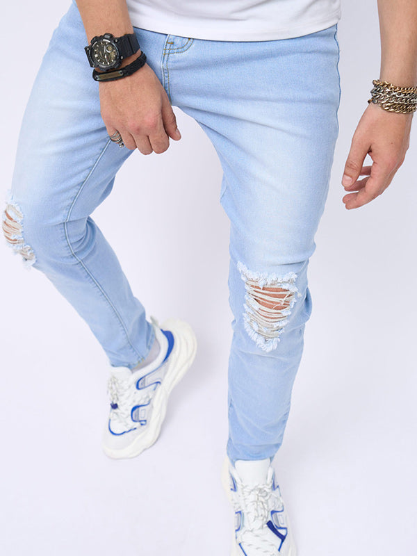Destroyed Straight Leg Zipper Fly Jeans
