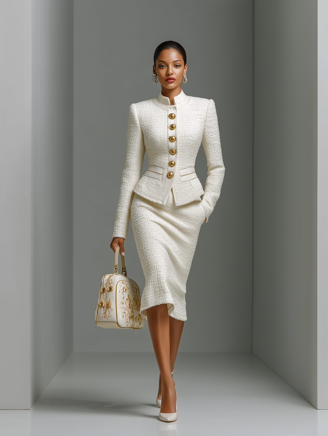 Women's White Chanel-style Tweed Business Set MDA0973I9T