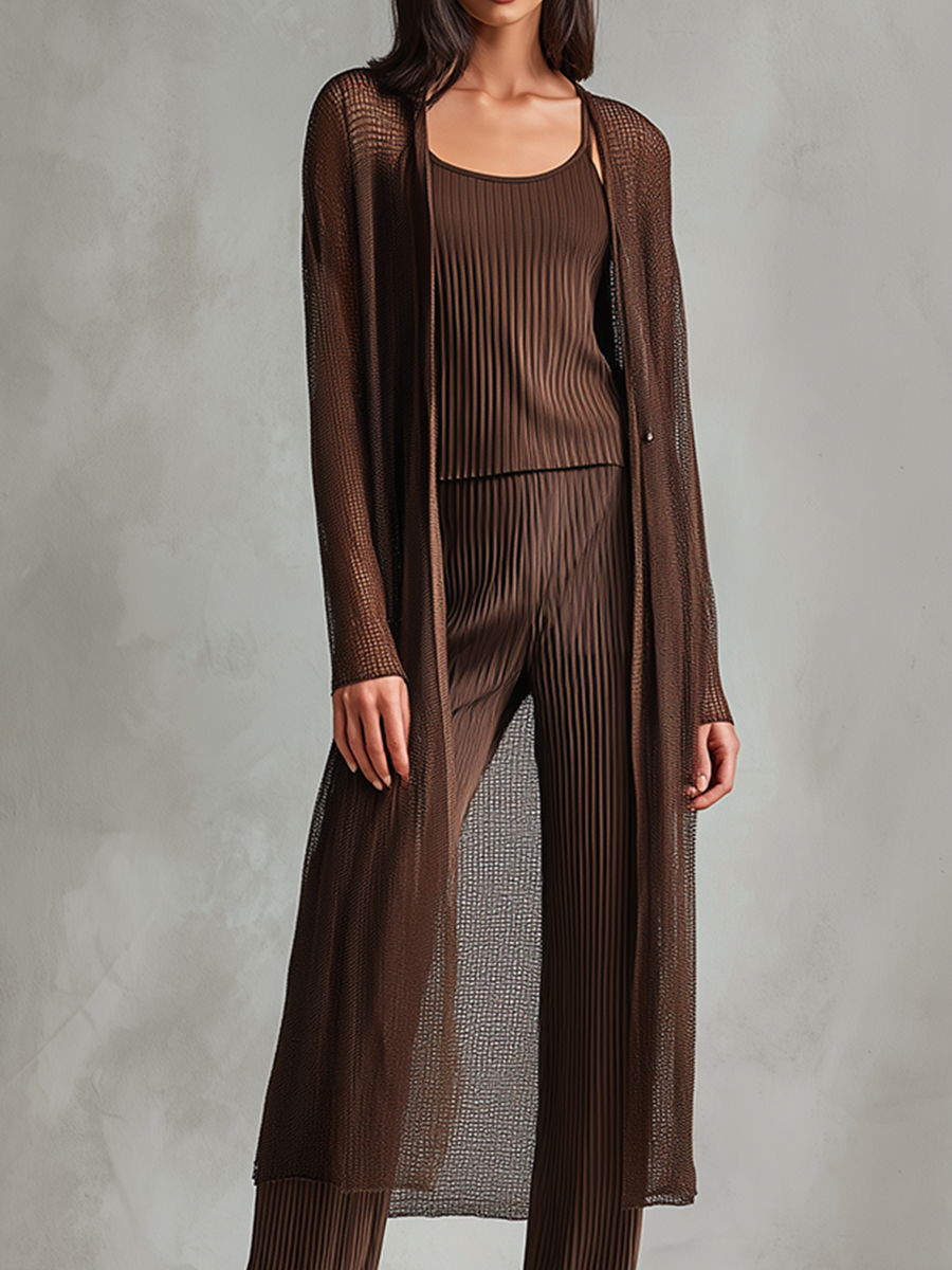 Women's Simple Style Brown Knitted Cardigan MDA2563L6BA