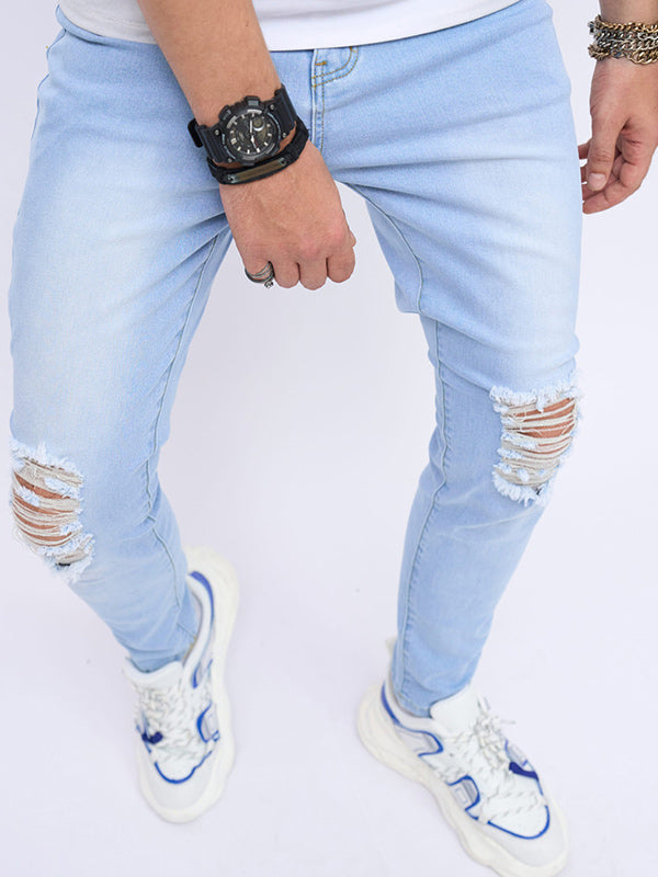 Destroyed Straight Leg Zipper Fly Jeans