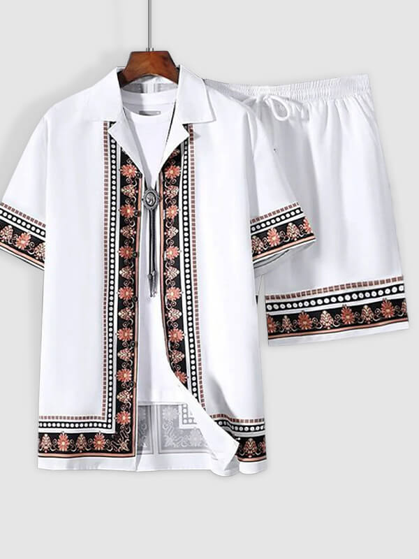Men's printed casual short-sleeved shirt and casual pants set