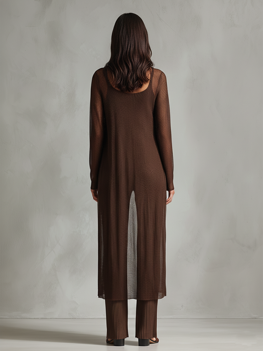 Women's Simple Style Brown Knitted Cardigan MDA2563L6BA