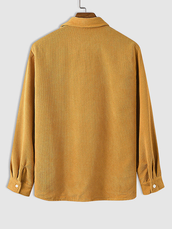 Men's Half Button Corduroy Long Sleeve Shirt-Light Blue