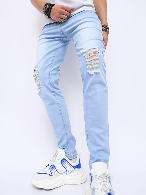 Destroyed Straight Leg Zipper Fly Jeans