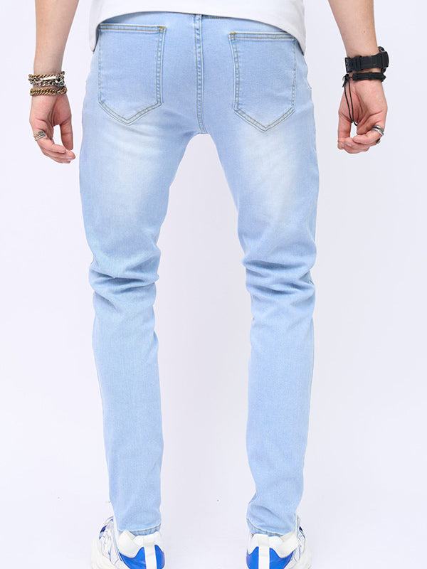 Destroyed Straight Leg Zipper Fly Jeans