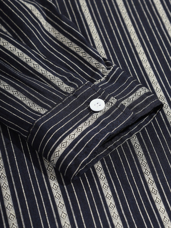 Men's Vintage Striped Buttoned Casual Long Sleeve Shirt