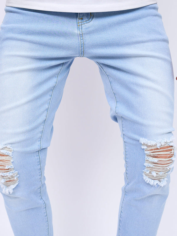 Destroyed Straight Leg Zipper Fly Jeans