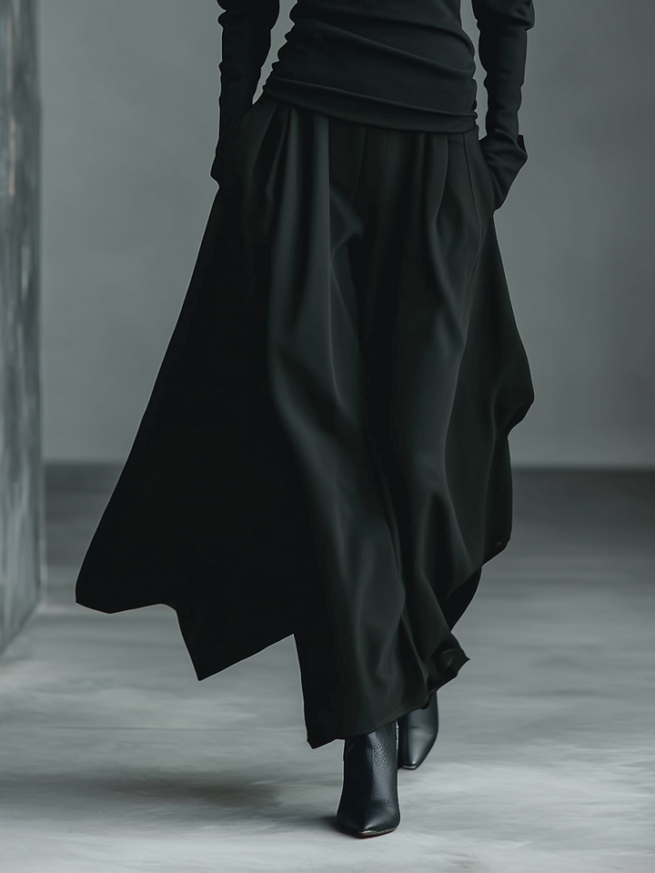 Women's Black Knit Off-Shoulder Fitted Top And Chiffon Skirt Set MDA1430K2T