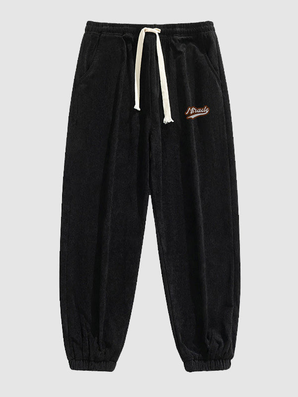 Men's Classic Checkerboard Fly Fluffy Fleece Jacket Corduroy Pants Casual Set