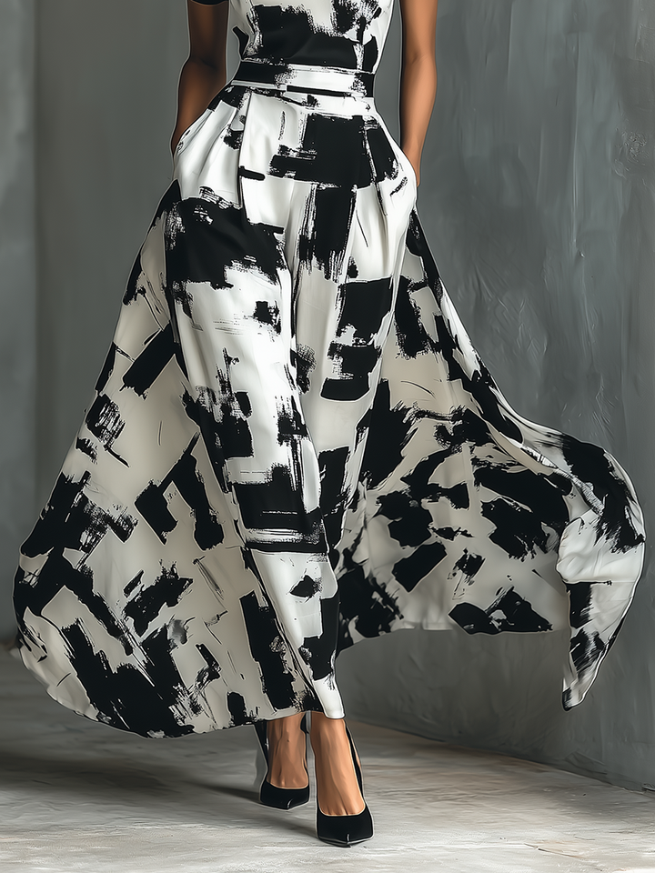 Women's Abstract Print Short Sleeve Maxi Dress MDA2452G9T