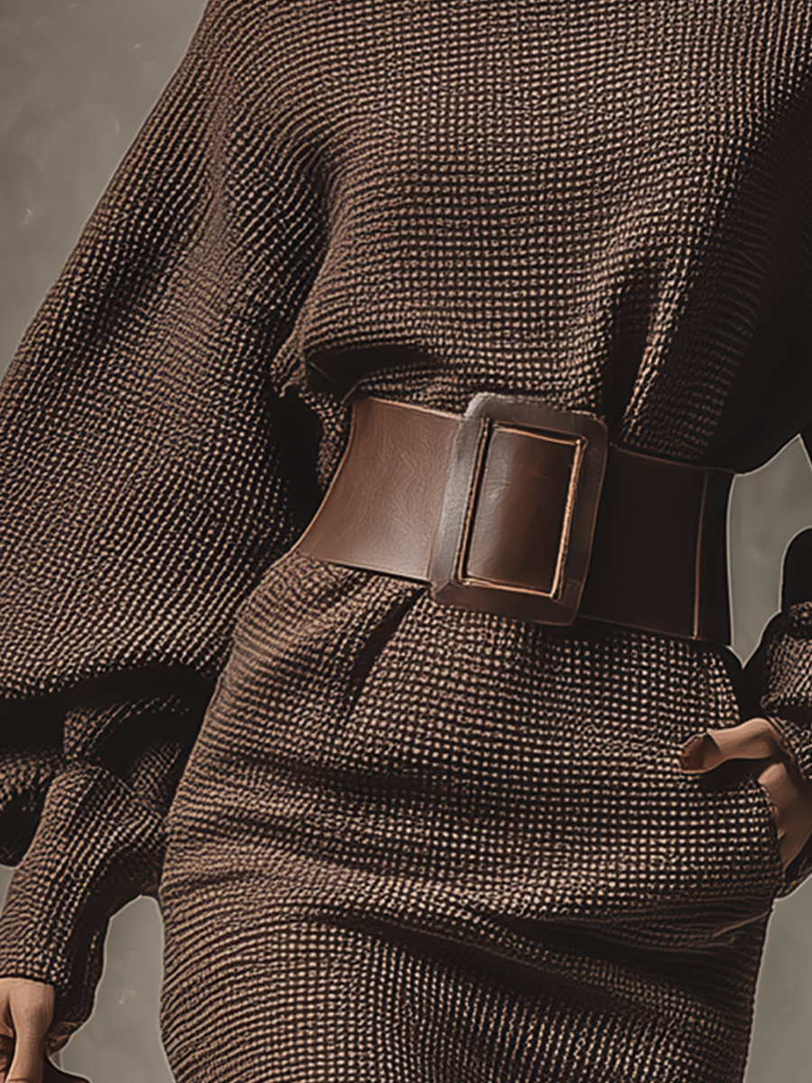 Women's Dark Brown Knitted All-match Mini Dress MDA2971H4T