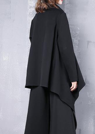 Beautiful black cotton clothes For Women asymmetric hem oversized high neck tops