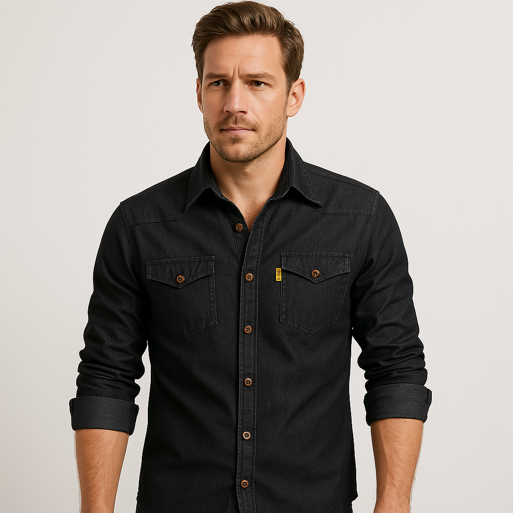 Adaptive Fit Cotton Denim Shirt: Tailored For Men