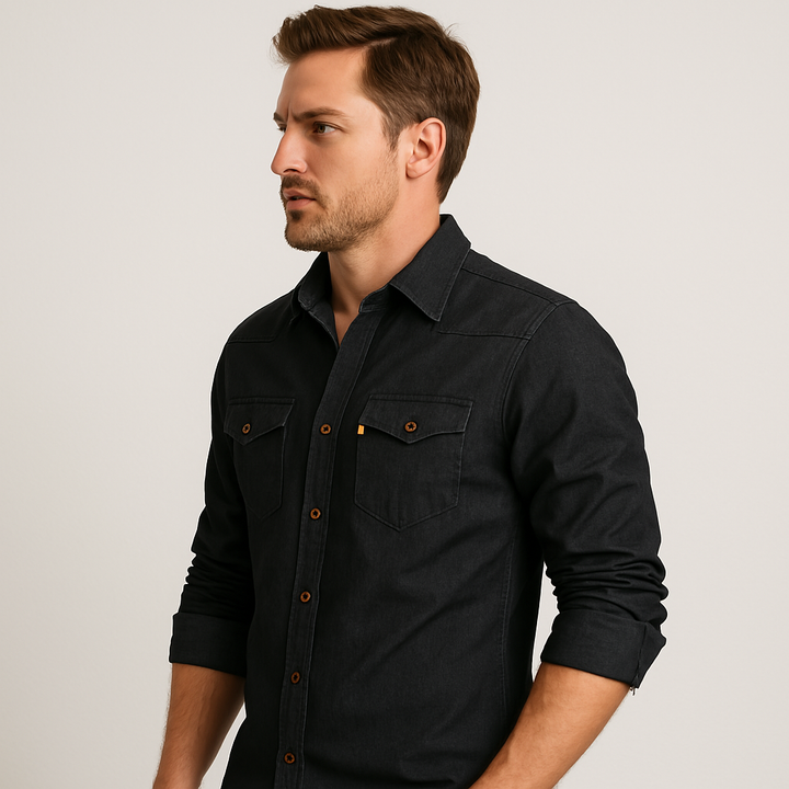 Adaptive Fit Cotton Denim Shirt: Tailored For Men