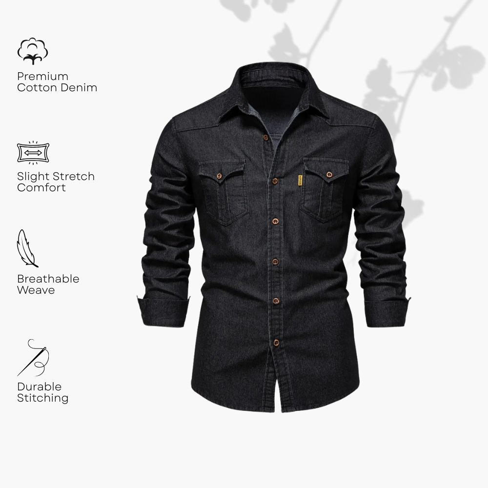 Adaptive Fit Cotton Denim Shirt: Tailored For Men