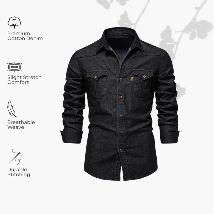 Adaptive Fit Cotton Denim Shirt: Tailored For Men