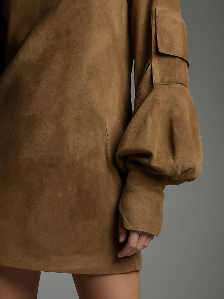 Women's Vintage Loose Suede Turtleneck Mini Dress MDA1693H3Y