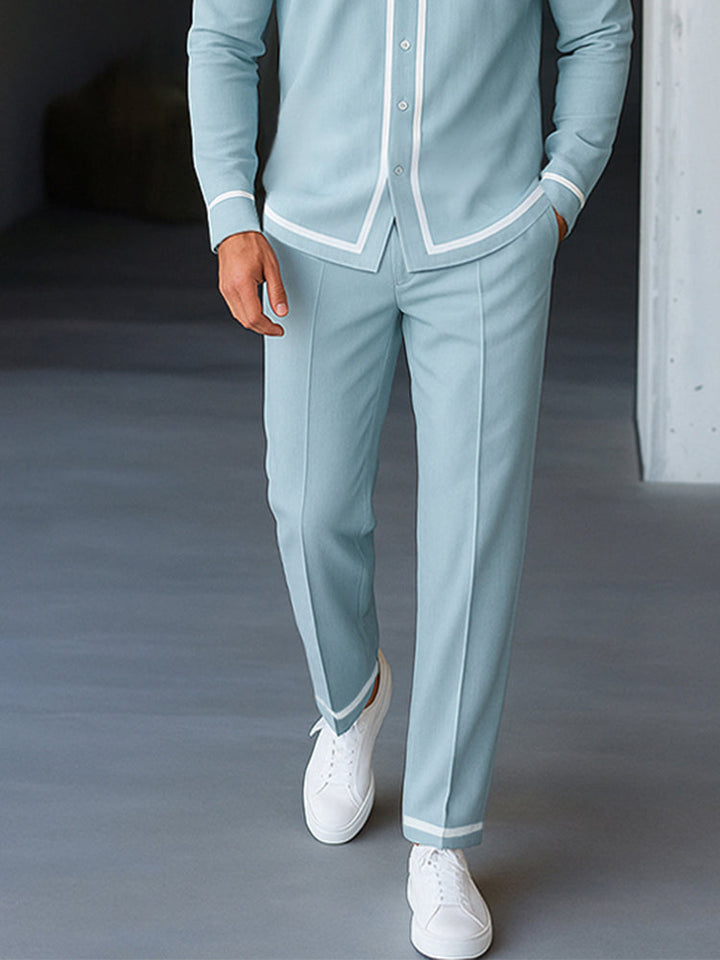 Casual Contrast Trim Shirt Pants Set
