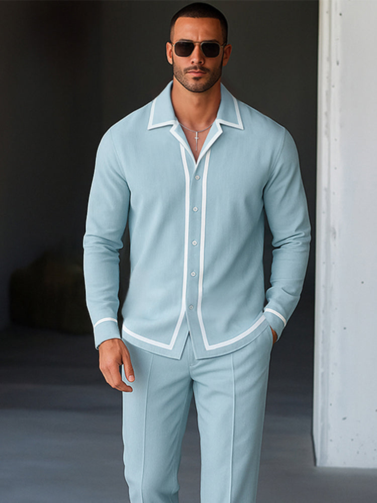 Casual Contrast Trim Shirt Pants Set