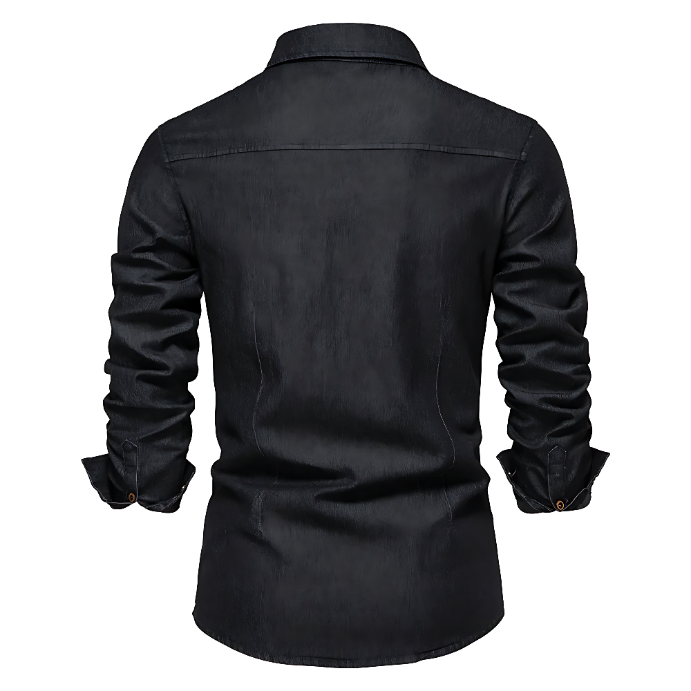 Adaptive Fit Cotton Denim Shirt: Tailored For Men